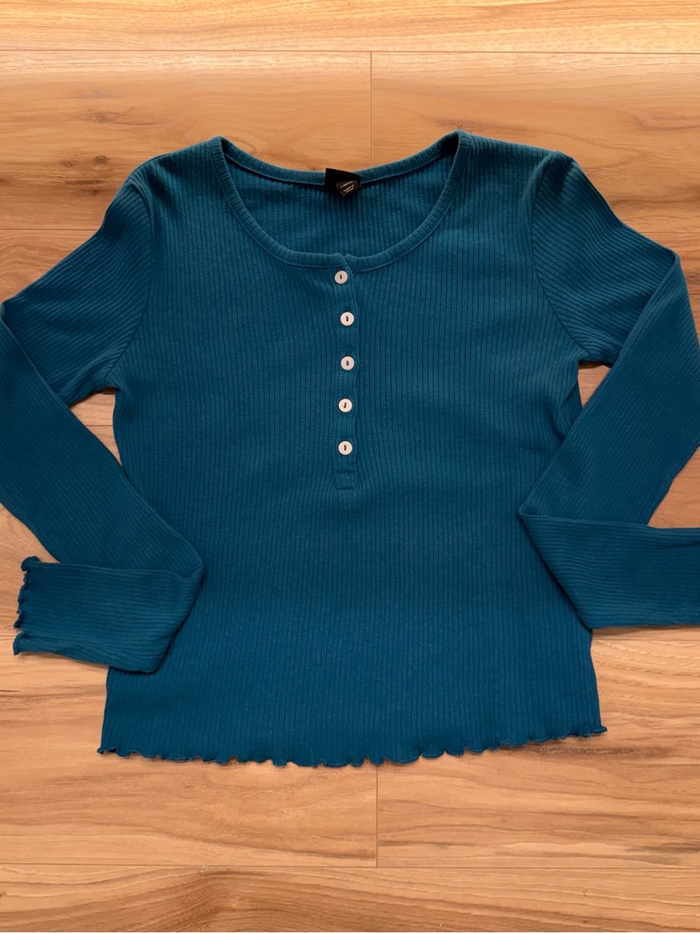 art class Teal Ribbed Henley Top with Buttons/ Girls 10/12